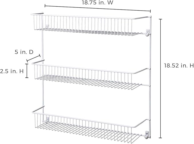ClosetMaid 3-Tier Hanging Wall Mounted Metal Rack for Spices, Shelf Storage, Pantry Organization, Laundry, Kitchen, Bathroom, White, 8022