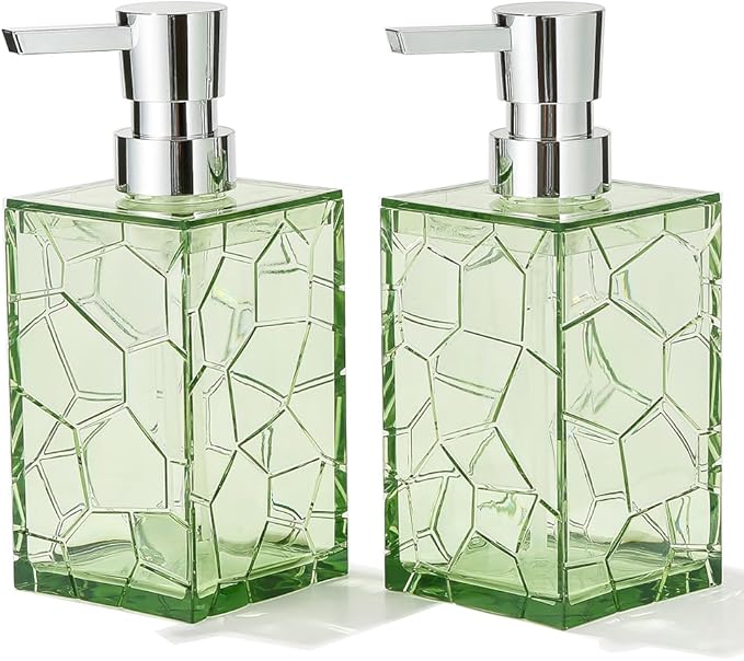 2 Pack Clear Saga Green Rust Proof Soap Dispenser Bathroom, Acrylic Plastic Hand Soap Lotion Dispenser with Pump for Bathroom&Kitchen
