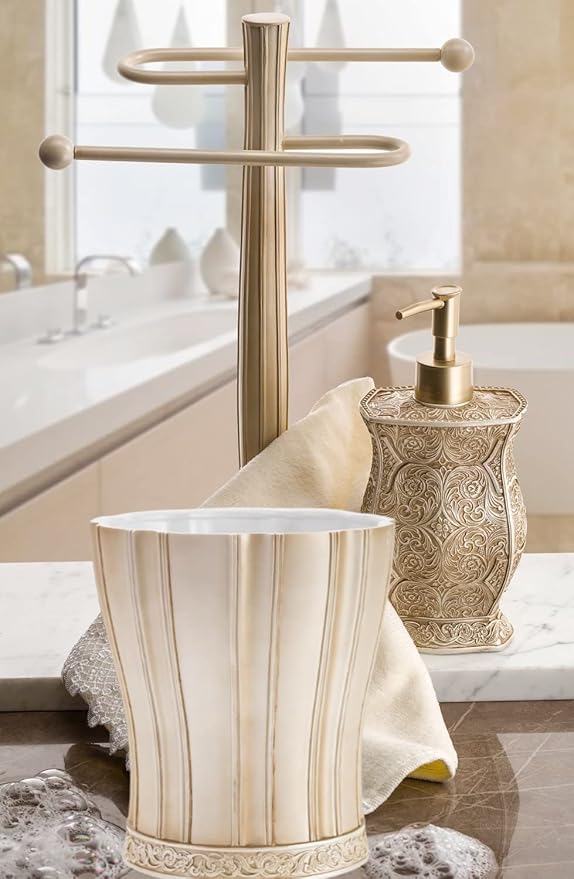 Creative Scents Victoria Bathroom Trash Can 1.32 Gal / 5L - Decorative Bathroom Wastebasket - Durable Beige Waste Bin - Waste Basket for Bathroom, Bedroom, Powder Room or Living Room Decor