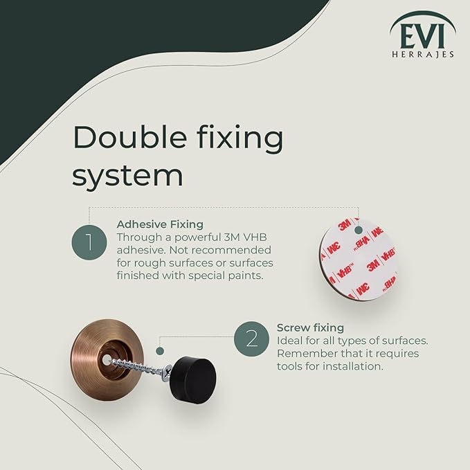 Evi Hardware | Adhesive Door Stop | Wall Mounting | 1.37x0.59” | Brass Leather | Conical Shape | Two Rubbers Included | Installation with Adhesive or Screw