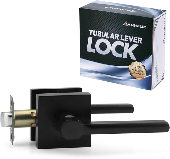 Passage Square Keyless Door Handle Without Key,Only Latch Required,Interior Exterior Free Rotation/One-Touch Opening,Reversible Left Right Lever Lock,ADA-Compliant,for Hallway Closet