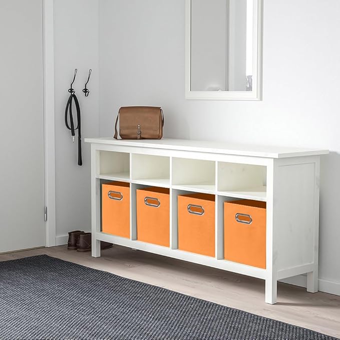 ShellKingdom Storage Bins, Foldable Fabric Storage Cubes And Cloth Storage Organizer Drawer with Metal Handle For Closet And Toys, 11 X 10.5 X 10.5 INCH, 2 Pack (Orange)