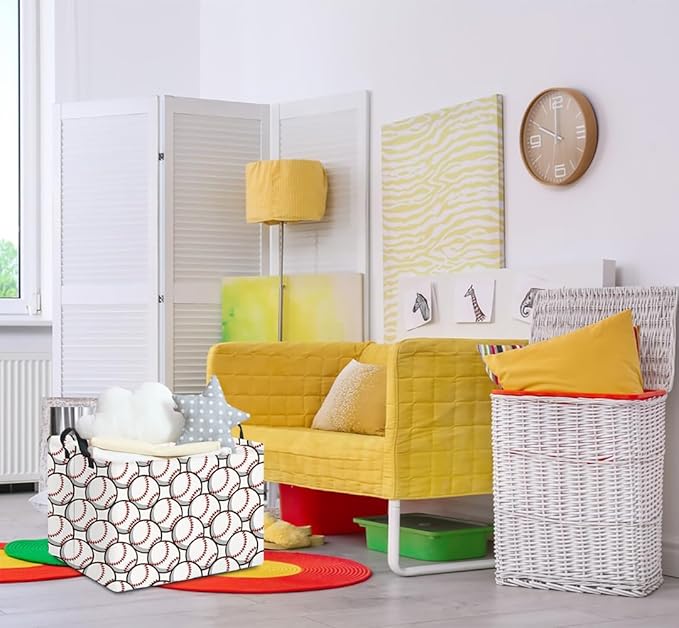 Rectangular Storage Basket Empty,Kids Toys Storage Bin with Handles,Baby Room Decor,Gift Basket,Book Box(Baseball)
