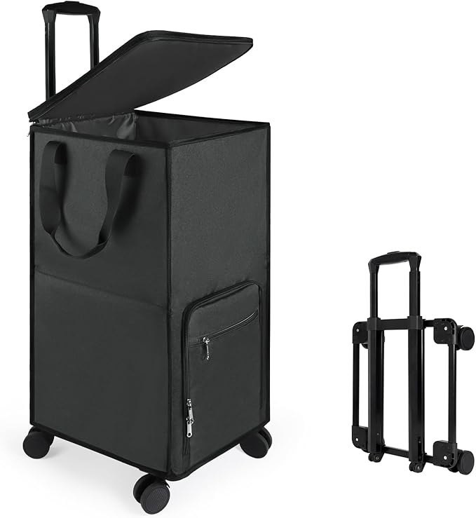 Bukere Extra Large Rolling Laundry Basket with Removable Wheels & Zipper Lid, Freestanding Laundry Hamper, Collapsible bag for Clothes Storage, Wheeled Cart for College Dorm Apartment Laundry Room