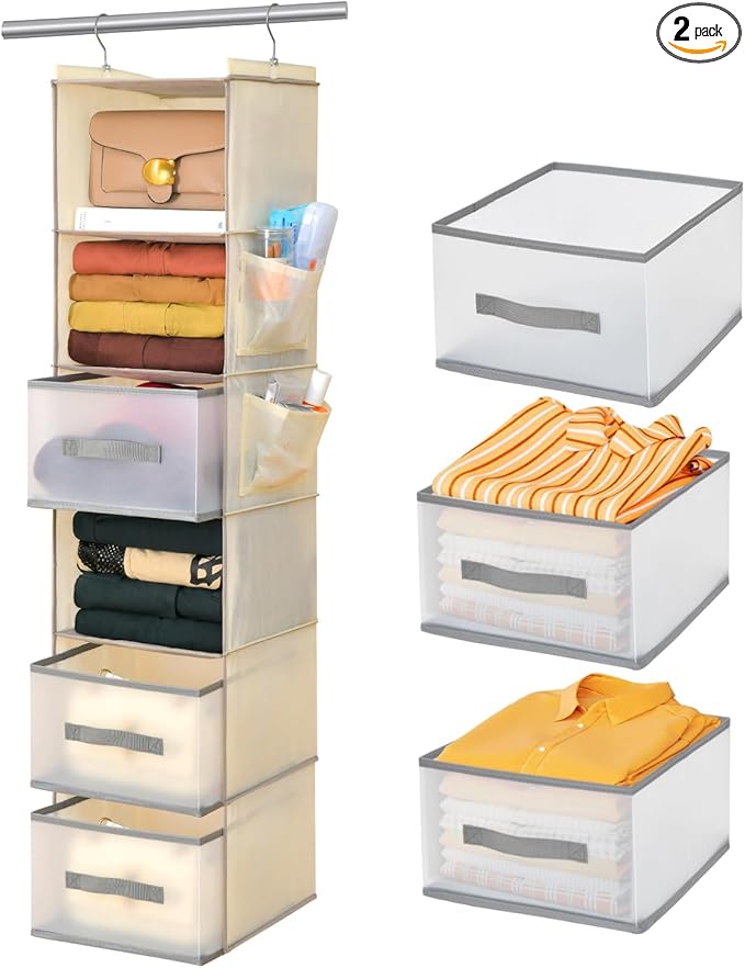 6-Tier Hanging Closet Organizer with 3Drawers and Side Pockets-Multi-FunctionalStorage for Shoes, Belts, Purses, and Clothing