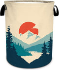 Mountains Sunset Laundry Basket, Nature Scenery Forest Laundry Hamper Foldable Waterproof Tote Bag Dirty Clothes Storage Bucket Toy Organizer for Bathroom/Laundry/Bedroom 15.7"x19.6"