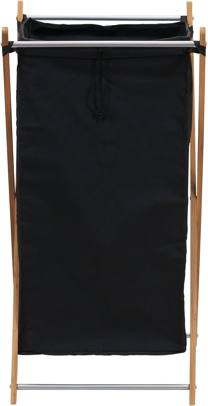Household Essentials X-Frame Bamboo Hamper, Washable Black Liner and Bamboo Frame, and Renewable, Folds for Storage, Simple and Chic, Natural