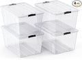 Lifetime Appliance Parts 4 PACK 75 Qt. Plastic Storage Bin Tote Organizing Container with Ultra Durable Lid & Secure Latching Buckles Stackable Extra Strength Clear w/Black Handle