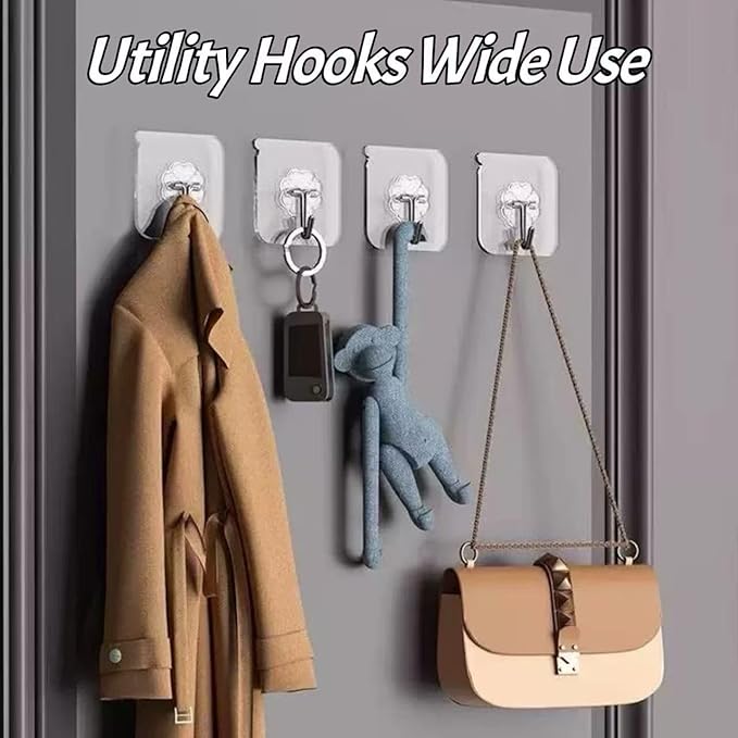 DDMY Hooks for Hanging, 50 Pack Wall Hooks 50lb(Max) Transparent Reusable Waterproof Adhesive Hook for Kitchen Curtain, Towel Hook for Bathrooms, Heavy Duty Self Coat Hook for Walls No Damage
