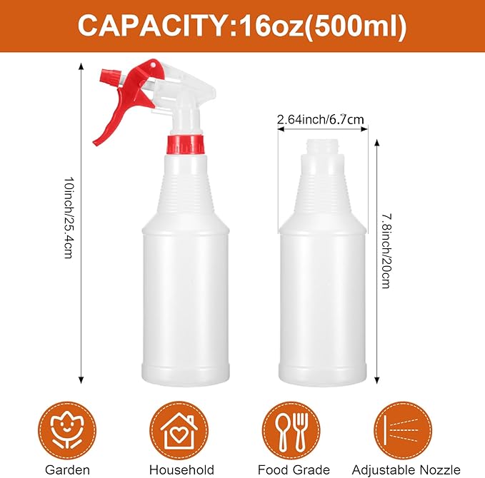 Eccliy 12 Pcs 16 Oz Plastic Spray Bottle, Adjustable Empty Reusable Sprayer for Cleaning, Planting, Water, Bathroom and Kitchen, BBQ, Commercial and Residential(Red,Smooth, Translucent)
