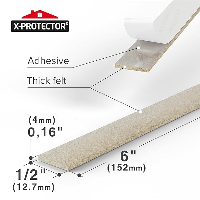 X-Protector Felt Furniture Pads - 20 PCS 6 x 1/2" - Premium Felt Strips with Adhesive Backing - Rectangular Furniture Pads for Hardwood Floors - Cut Furniture Felt Pads to Size You Need! (Beige)