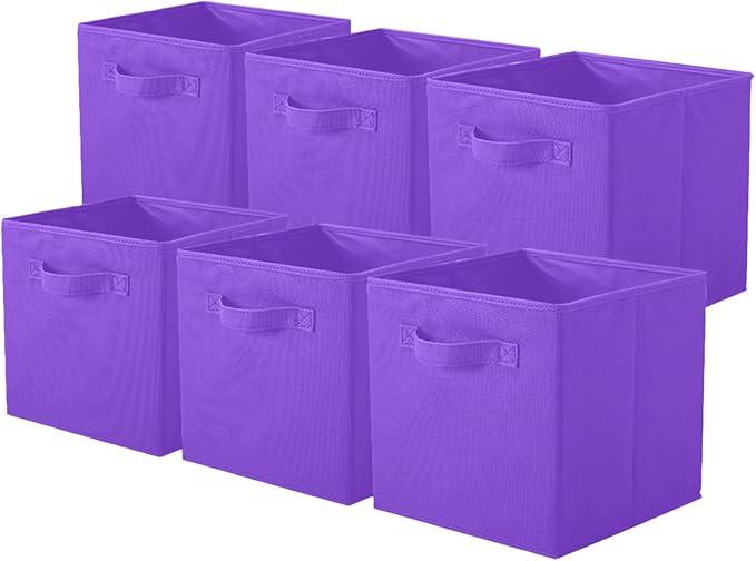 PowerKing Collapsible Storage Cubes with Handles, Fabric Foldable Bins for Closet Shelves, Durable Organization Storage Bins, 10.5'' x 11'' x 10.5'' (6Pack, Violet)