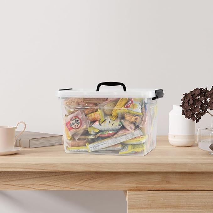 Ewingger 12 L Plastic Storage Bin with Lid, Clear Latching Storage Box, 4 Packs