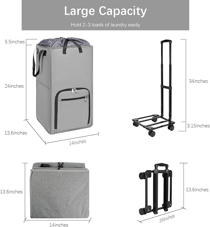 Bukere Rolling Laundry Hamper with Wheels, Large 90L Freestanding Collapsible Laundry Basket Bag for Clothes Storage, Heavy Duty Removable Wheeled Cart for College Dorm Apartment Laundry Room Bathroom
