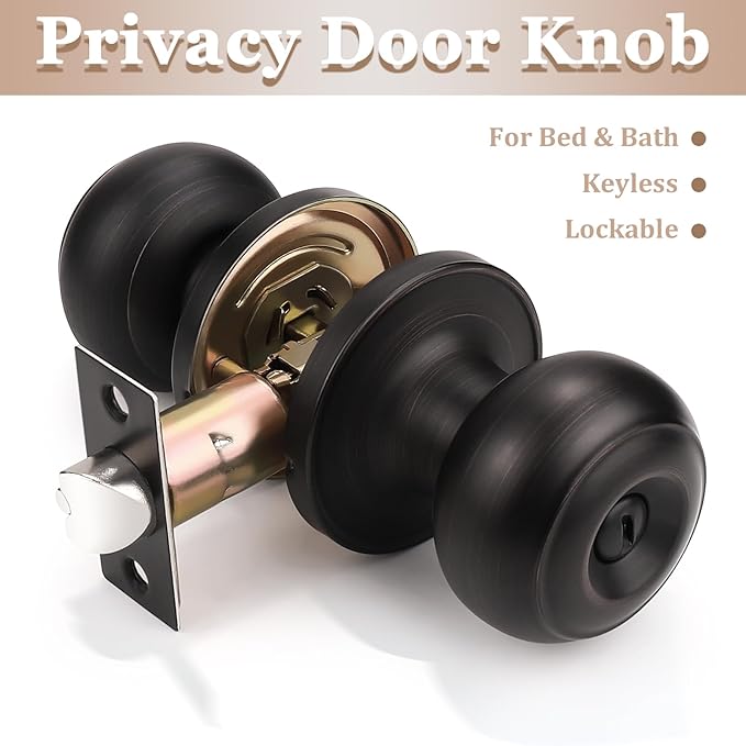 Probrico 2 Pack Interior Door Knobs Bathroom Bedroom Privacy Keyless Door Lock Lockset in Oil Rubbed Bronze