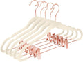 MIZGI Premium Velvet Pants Hangers with Clips (Pack of 20) - Slim Skirt Hangers - Non Slip Felt - Ivory - Copper/Rose Gold Hooks - Space Saving Shirt Clothes Hangers