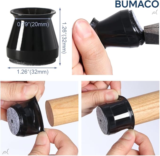 BUMACO 20Pcs Chair Leg Floor Protectors Chair Leg Protectors for Hardwood Floors Silicone Pads Covers to Protect Floors Black-20 Pcs Universal S(15/16" to 1-5/16")