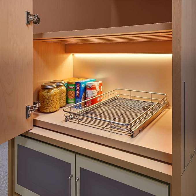 JOWBOOW Pull Out Cabinet Organizer (20" W x 21" D), Put Out Shelves for Kitchen Cabinets, Roll Out Drawers Heavy-Duty Metal Sliding Shelf, Bottom Mount