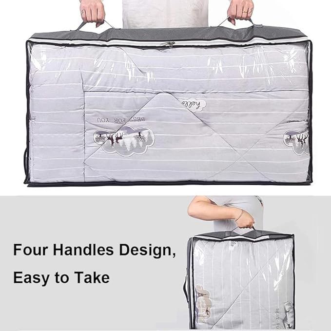 Under Bed Storage Containers, 4-Pack Large Capacity Underbed Storage Bags Organizer, Thick Fabric Storage Bins with Clear Window and Handles for Blanket, Comforter, Bedding, Clothes, Gray