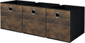 Thickened Fabric Storage Bins with Wood Grain,Decorative Storage Cubes Foldable Box,Sturdy Cube Organizer Basket for Shelves,Closet,Home,Office, Nursery,Dorm,Brown with Black,3 Pack (11.8x11.8x11.8in)