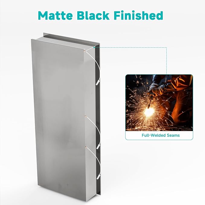 TSIBOMU Stainless Steel LED Lights Shower Niche 12" x 30" – Recessed Wall Niche with 3-Tier Storage, Waterproof & Rustproof Modern Bathroom Shower Shelf (Brushed)