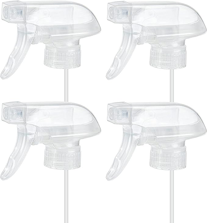 HOMBYS 4 Pack Clear Trigger Sprayers Replacement Spray Nozzles with Mist Stream Sprayer for 8oz/16oz Glass Spray Bottles for Home, Kitchen, Garden and Office,Cleaning Solutions-Quality Sprayer