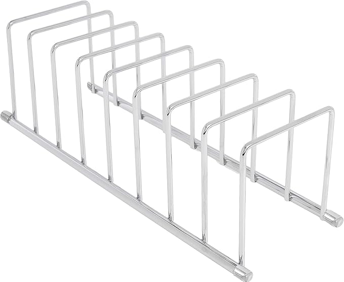 FitWell Kitchen Bakeware Organizer,Plate Racks,Rack for Plastic Lids,Cutting Boards,Cookie Sheets,Pots & Pans Holder,Compact Kitchen Storage,Cabinet Organizer (Chrome)