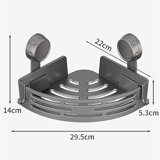 HIDEZHI Triangle Suction Cup Shower Caddy, Suction Cup Corner Shower Shelf, No-Drill Bathroom Corner Caddy, Triangle Suction Cup Corner Shelves, Removable Wall Storage Rack (Gray)