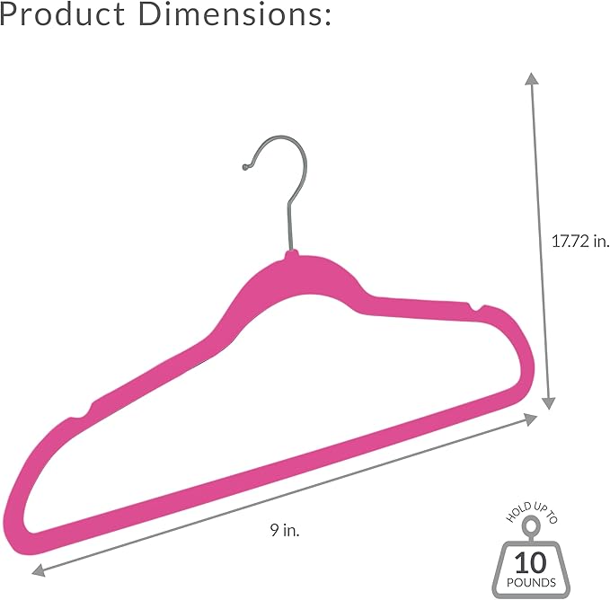 Simplify Slim Velvet Clothes Hangers | 25 Pack | Non-Slip | Shirts | Suit | Pants | Dresses | Garments | Closet Storage & Organization | Durable | Fuchsia