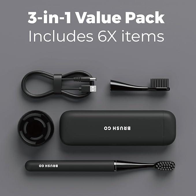 MIPOW Slim Pro i4 Electric Toothbrush Rechargeable Smart Ultra Sonic 3 Modes Magnetic Travel Case &Ceramic Dock, 60Day Long Battery Soft Bristles 2Heads IPX7 Waterproof,Color-(Black)