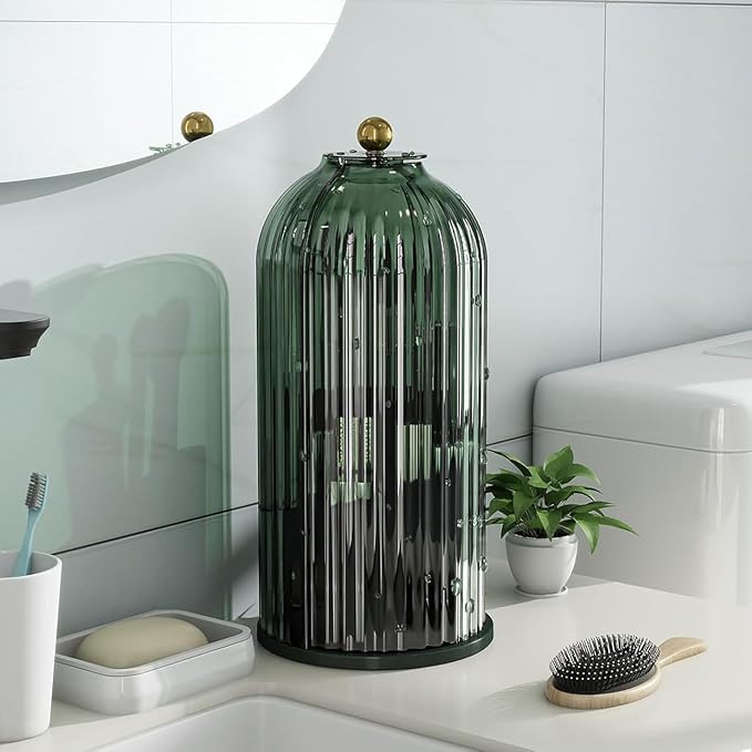 Zufudo Dustproof Toothbrush Holders with Cover, Rotating Electric Toothbrush and Toothpaste Holder for Bathroom Countertop, 3 Slots Makeup Brushes Organizer, All Green