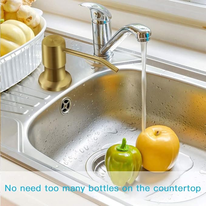 Dish Soap Dispenser for Kitchen Sink, Countertop Sink Soap Dispenser Water Pump with 47” No-Spill Extension Tube Kit Design for Kitchen Bathroom, Easy to Press, No More Refills （Golden）