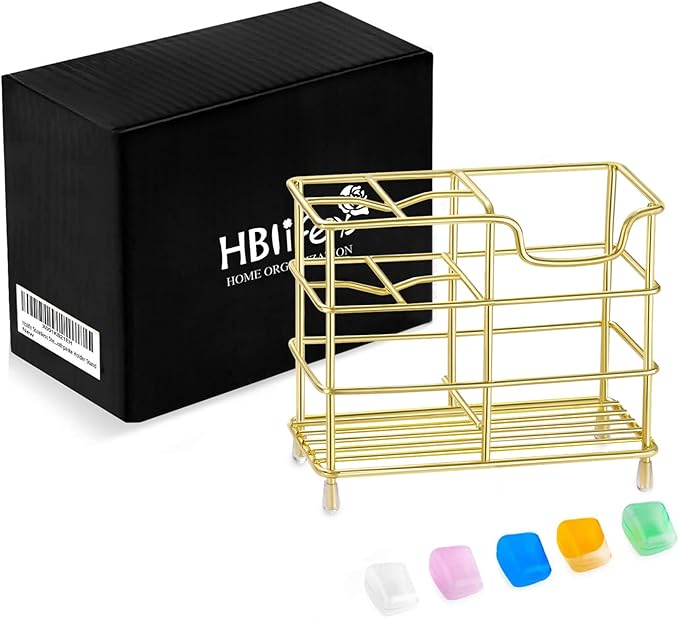 HBlife Small Toothbrush Holder for Bathroom, 5 Slots Gold Stainless Steel Bathroom Accessories Organizer for Small Spaces