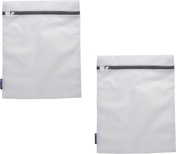 2 Pack Large Mesh Wash Bag | Laundry | Washing Machine | Zipper Closure | Prevents Pulling and Tearing | Clothes | Garments | Delicates | Socks | White