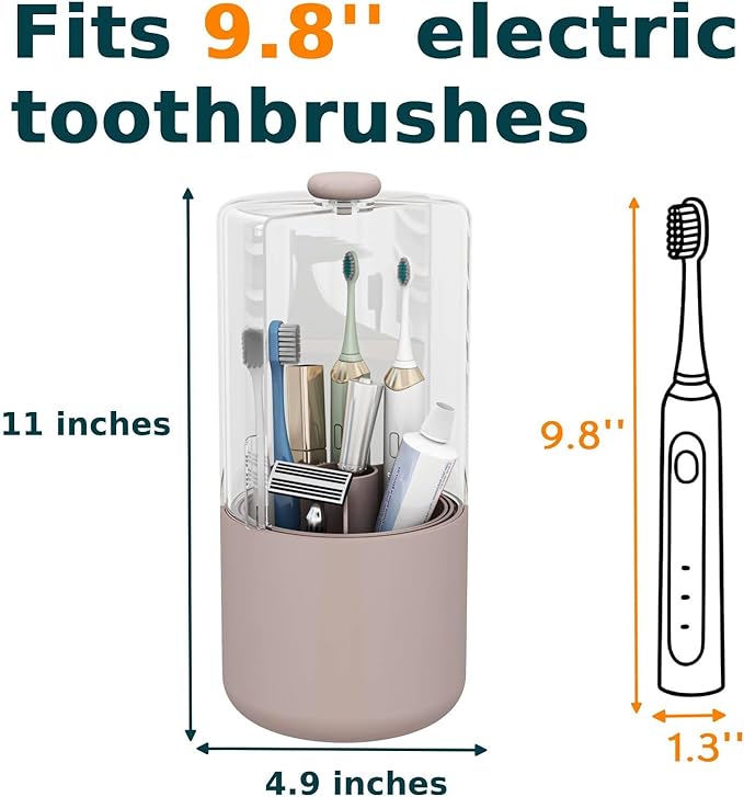 YOOLENS Toothbrush Holder with Cover 360 Rotating 4 Compartments Bathroom Toothpaste Electric Toothbrush Organizer, Pink