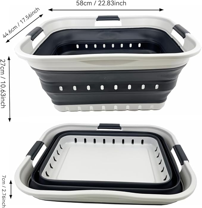 SAMMART 42L (11 gallon) Collapsible Plastic Laundry Basket - Foldable Pop Up Storage Container/Organizer - Portable Basket - Space Saving Hamper/Basket (Grey/Charcoal Black (Set of 2))