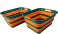SAMMART Collapsible Plastic Laundry Basket with Handle/Foldable Pop Up Storage Hamper/Portable Laundry Organizer-Space Saving Washing Tub/Household Storage (Teal Green/Autumn leaf, 42L (Set of 2))