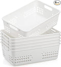 Jucoan 6 Pack White Plastic Storage Baskets, 12 X 8 X 4 Inch Large Plastic Storage Organizer Tray Bin with Handles for Classroom, Drawer, Closet, Bathroom Kitchen