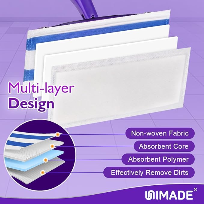 100 Count Mop Pad Refill Compatible with Swiffer WetJet, Disposable Multi-Layers Mopping Pads for All Hard Surface, Especially Hardwood Floor, Super Absorbent Spray Mopping Pad Refills