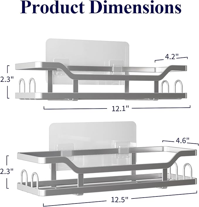 Kitsure Shower Caddy Extra Large - Adhesive Shower Organizer, Stainless Steel Shelf for Inside Shower, No Drill Bathroom Organizers and Storage, Home Decor Accessories, 2 Pack,Sliver
