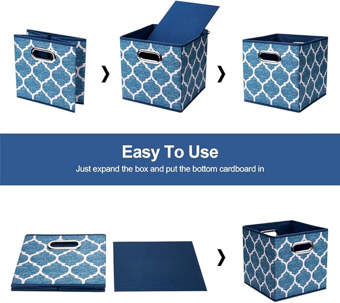 Folding Cube Storage Bins 10.5x10.5 x 11 In Navy Blue Collapsible Cloth Storage Cube Boxes Fabic Cube Baskets Storage Inserts Drawer Organizer Closet ,QY-SC09-3