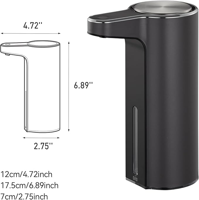 EKO Aroma Touchless Automatic Soap Dispenser for Bathroom and Kitchen, Liquid Hand Soap Dispenser, Water-Resistant and Rechargeable, 9 fl oz (Dark Grey)