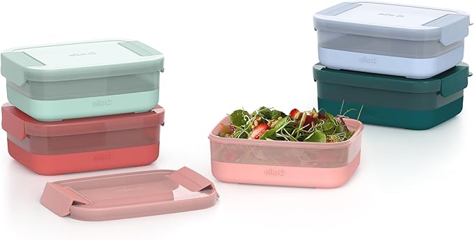 Ello Plastic 3.7 Cup Meal Prep Set 10 Pc, 5 Pack Set - BPA Free Plastic Food Storage Container with Silicone Boot and Airtight Lids, Dishwasher, Microwave, and Freezer Safe, Melon