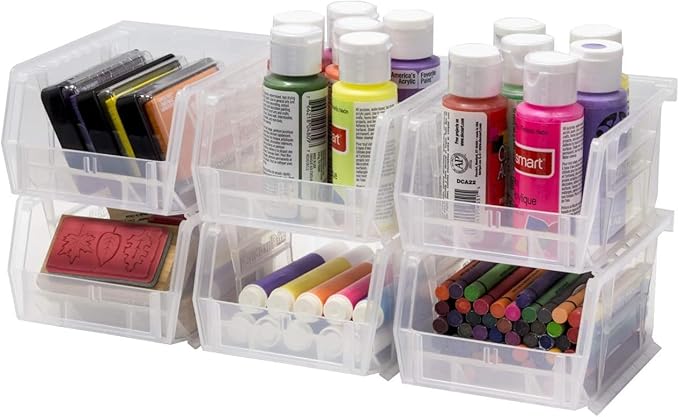Akro-Mils 30210 AkroBins Plastic Storage Bins, Space-Saving Stackable Bins for Garage, Pantry, Craft Organization, 5-" x 4-" x 3-", Clear, 24-Pack