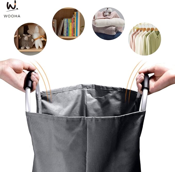 WOOHA 125L Large laundry basket,Collapsible laundry hamper, Tall Clothes Baskets Folding Washing Bin Foldable Fabric Hamper Bags for Bedroom, Closet,Bathroom,College,laundry bag,Darkgray