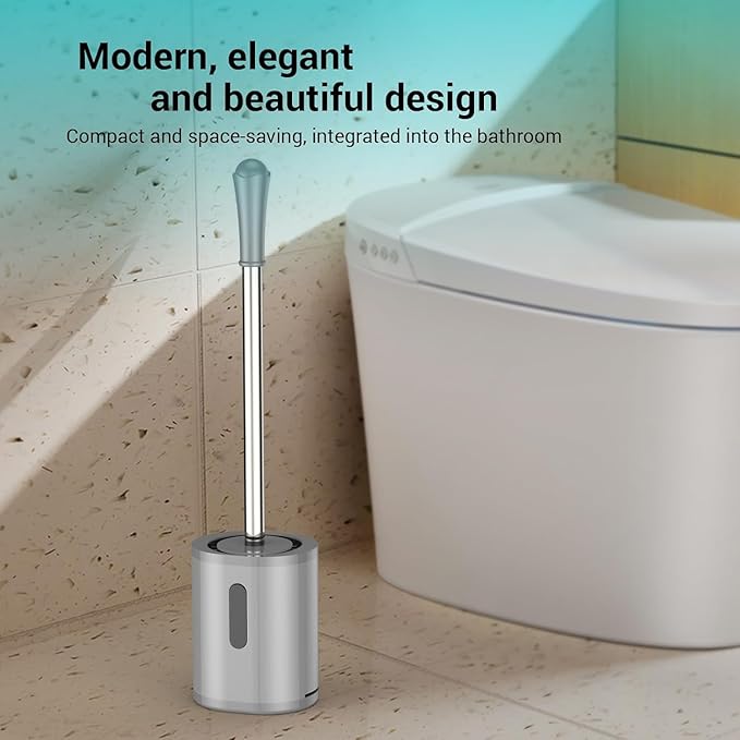 Toilet Brush and Holder, 3 Pack Compact Size Toilet Bowl Brush with Stainless Steel Handle, Space Saving for Storage, Drip-Proof, Toilet Scrubber for Cleaning Bathroom Grey