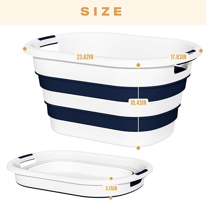43L(11.5Gallon) Collapsible Laundry Baskets plastic, Pop Up Laundry hamper/Storage Container, Foldable Laundry Basket with Large Capacity,Sturdy,Space Saver (Blue, 2 Packs)
