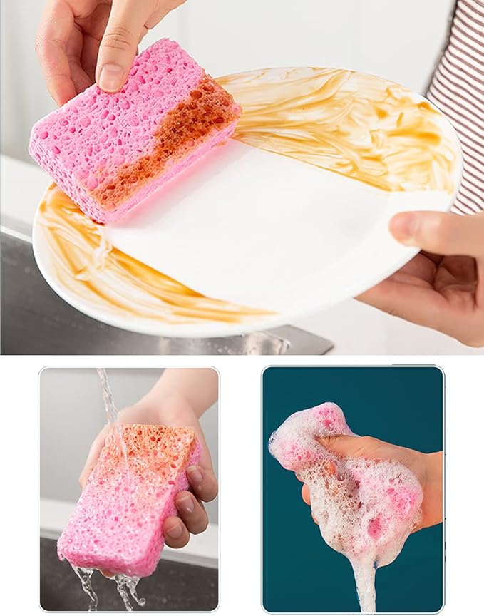 METUUTER 12-Count Kitchen Sponges- Compressed Cellulose Sponges Non-Scratch Natural Dish Sponge for Kitchen Bathroom Cars, Funny Cut-Outs DIY for Kids-Absorb Water Before Use