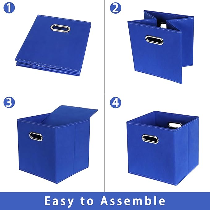 Fabric storage bins Cubes, Fabric Cube Organizer with Handle, Foldable Cube Bins for Cloth or Accessary Storage, 11x11x11, Set of 6, (Dark Blue)