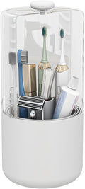 YOOLENS Toothbrush Holder with Cover 360 Rotating 4 Compartments Bathroom Toothpaste Electric Toothbrush Organizer, White